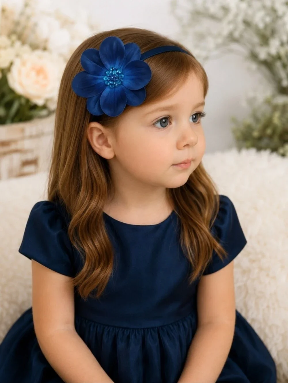 Navy Blue Flower Headband Baby Toddler Flower Girl Boutique Hair Accessory NWT